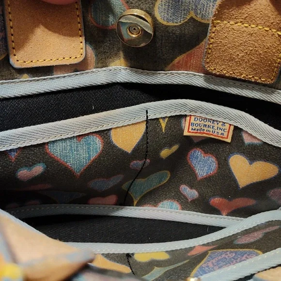 Authentic Vintage Dooney & Bourke Leather Bag Multicolored Hearts Tassels Charm - Picture 7 of 12